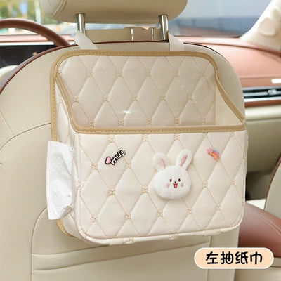 Seat Back Rack Car Tissue – Car storage bag/box - left-draw-heehee-rabbit-multifunctional-storage-bag-beige-comes-with-a-waterproof-bucket