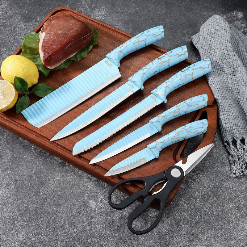 Cuchillo de cocina de siete piezas con base cilíndrica de mármol cuchillo de cocina de corte cuchillo de corte cuchillo de corte