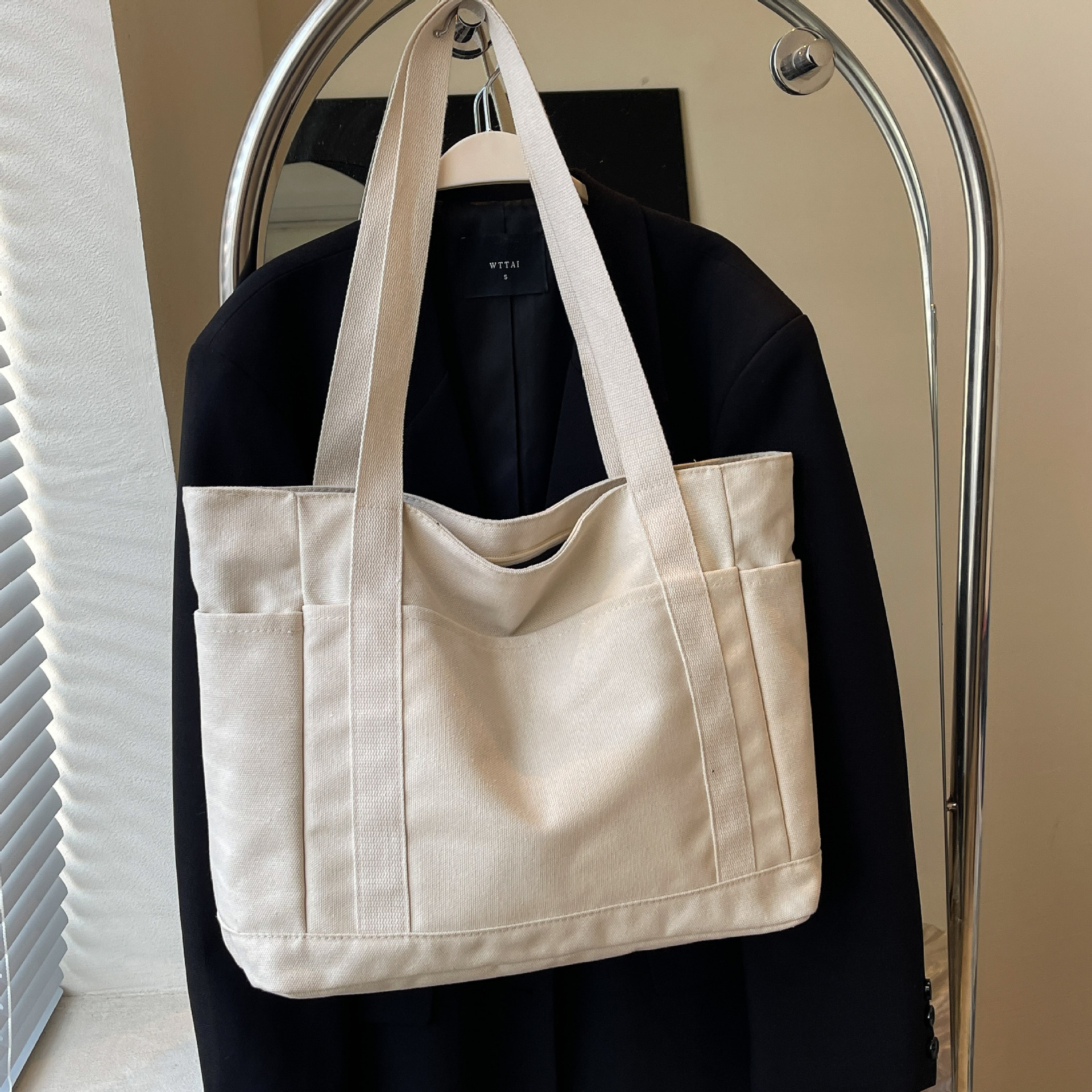 Reinforced Panel Canvas Double Handle Zip Tote Bag 3