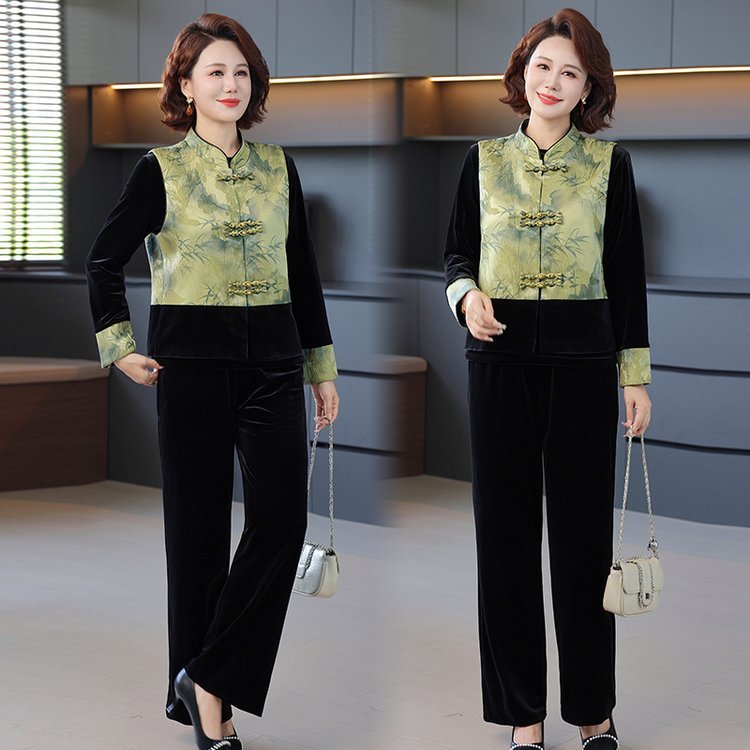 中年女装春秋上衣时尚套装洋气妈妈衣服中老年春装小衫大码两件套|undefined