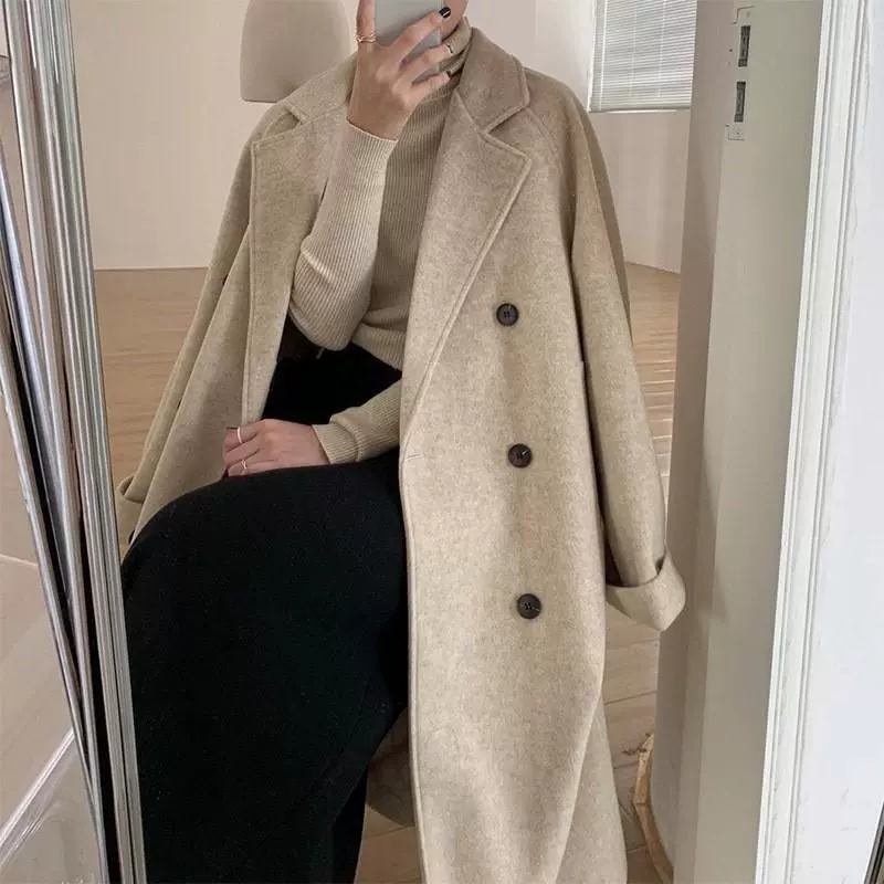 Down jacket, cashmere long woolen coat, for plus size ladies, fitted
