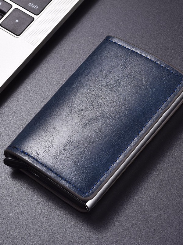 Nuevo paquete de tarjetas de metal de textura de cuero para hombres cepillo anti-robo anti-magnético de negocios multi-tarjeta auto pop-up cubierta de tarjeta