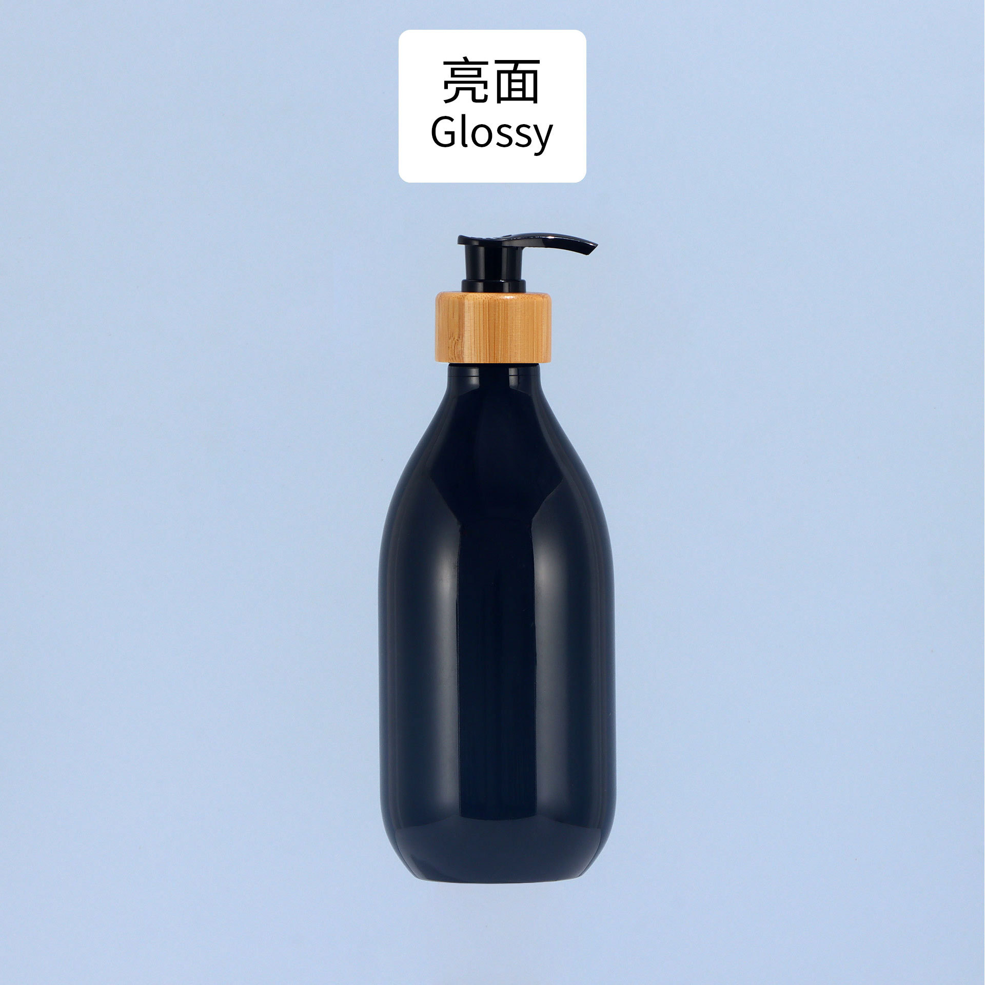 Botella negra de 500ml para desinfectante de manos, botella de loción con cabezal de bomba de madera de bambú de lujo accesible, botella de champú de 300ml