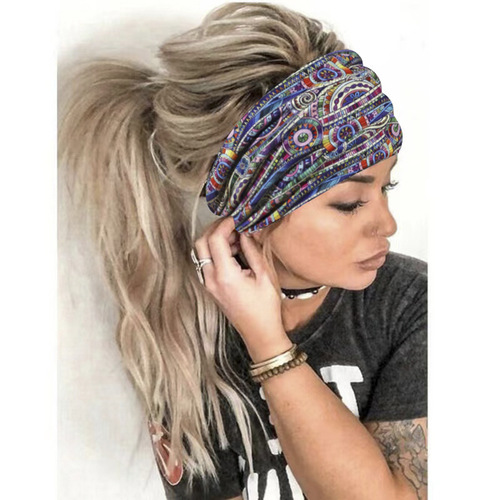 New Bohemian Style Wide Edge Middle Knot Women's Yoga Sport Elastic Headband European and American Retro Headband