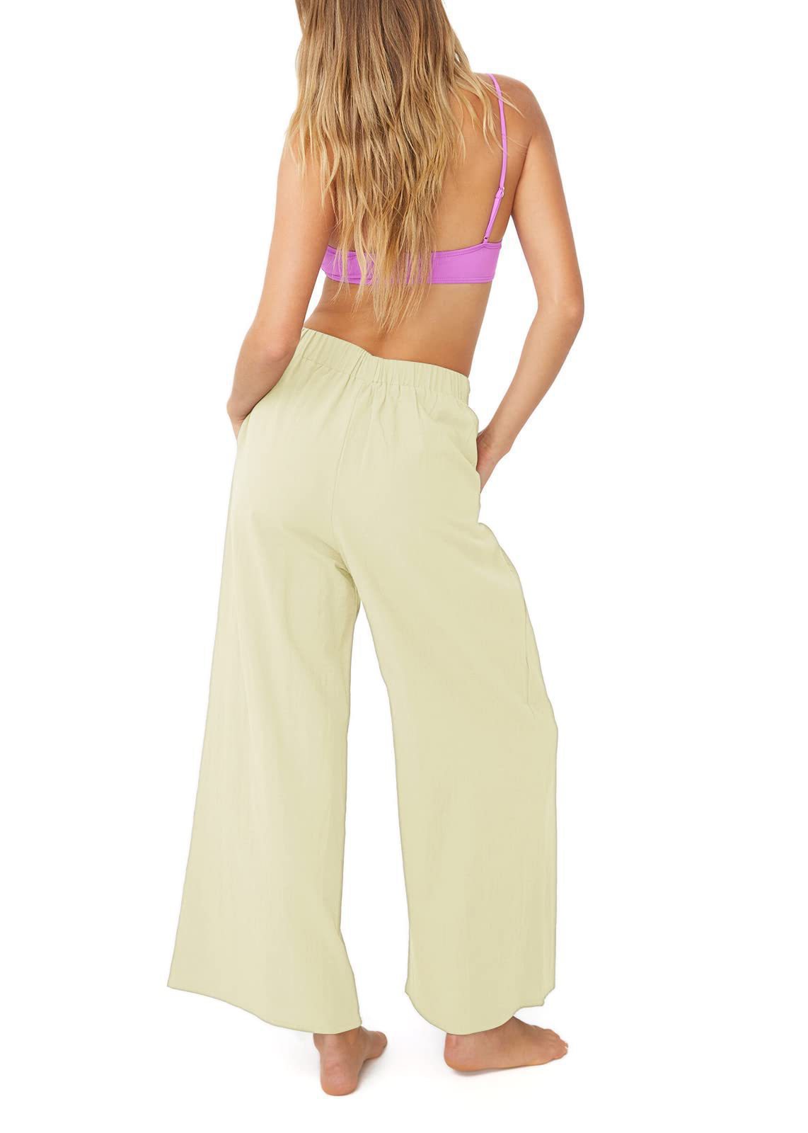 Effortless High-Waisted Wide-Leg Linen-Blend Trousers For Women, Comfortable Loose Fit Casual Palazzo Pants_ecoleips.com