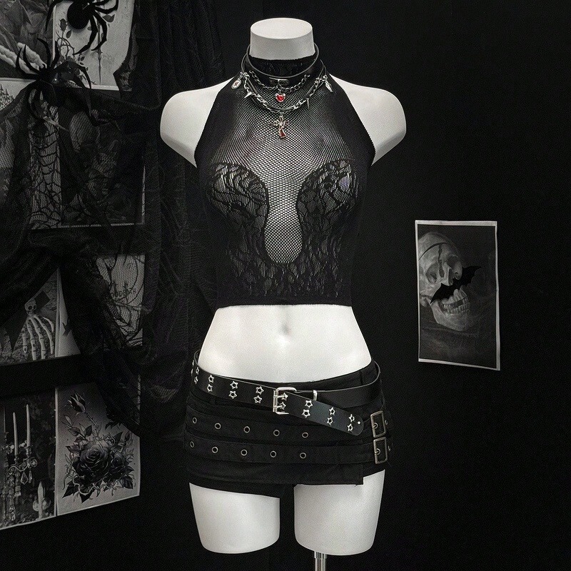 Jacquard Seductive Revealing Lingerie Sexy Pure Desire Tank Top Hot Girl Sexy Gothic Punk European and American Style Top
