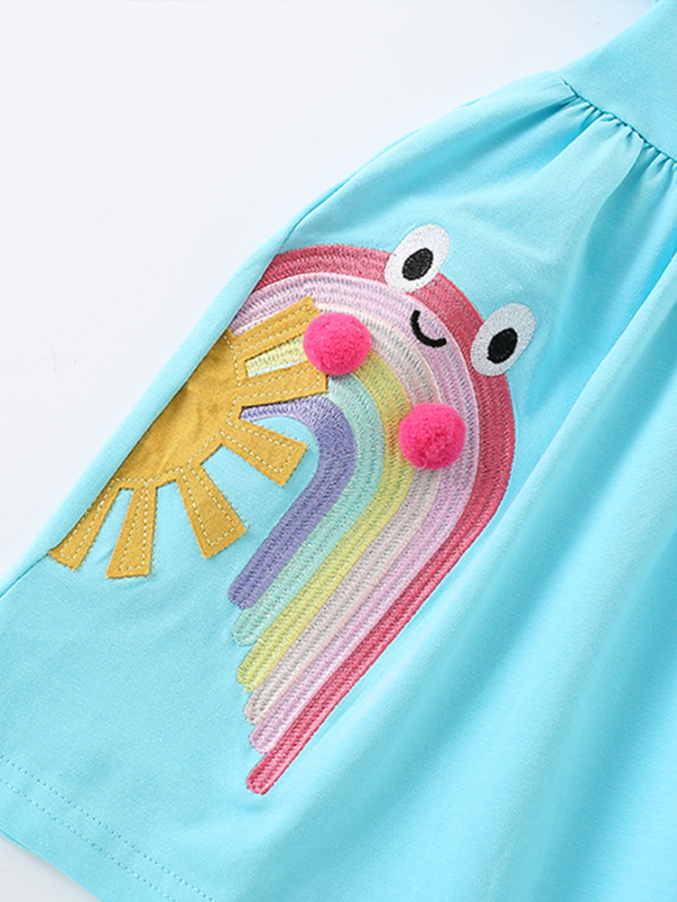 Vestido de cuello redondo para niña malwee transfronterizo, nuevo estilo de verano, falda de manga corta, vestido de princesa de estilo occidental para niños pequeños y medianos europeos y americanos