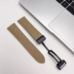 適用華為GT5三星小米S4手錶帶頭層荔枝紋雙面真皮摺疊磁吸扣錶帶