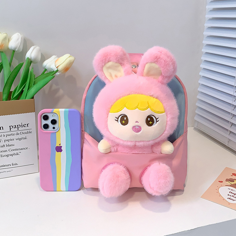 Nueva mochila de jardín de infantes de dibujos animados, mochila infantil, mochila ultra ligera, muñeca de peluche, fabricante de mochila para niñas