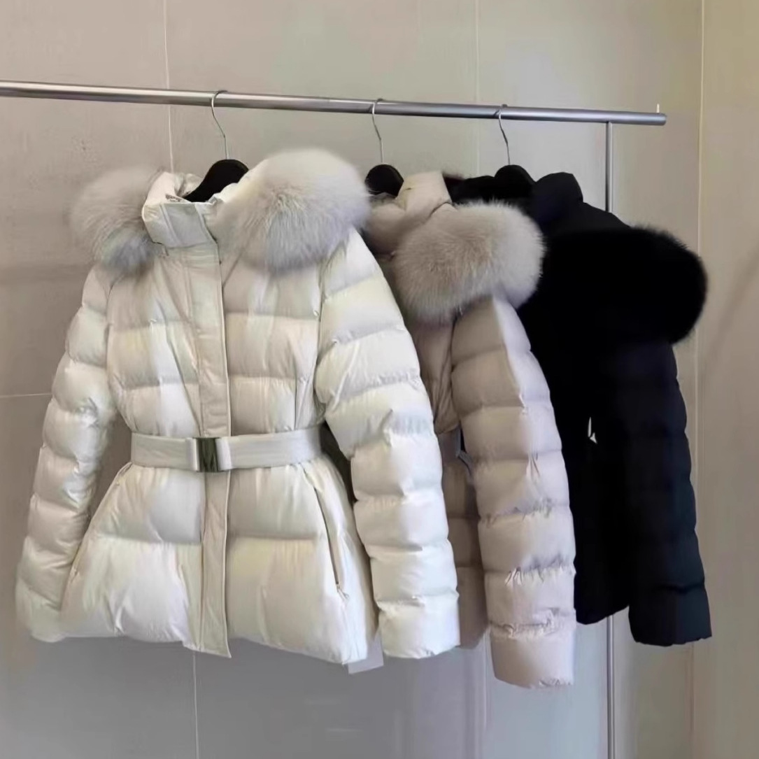 High-End Traceable 25 Hooded Real Fox Fur Collar 90 White Duck down Waist Slimming Look down Jacket Women's Winter Jacket