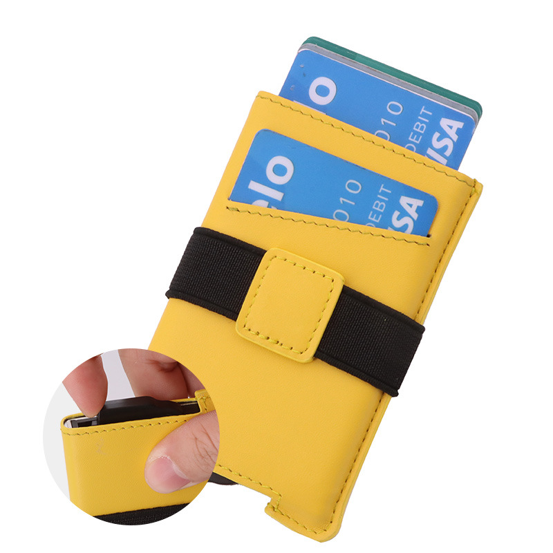 跨境鋁盒卡包RFID防盜刷松緊帶錢包真皮自動卡盒彈出名片盒定制