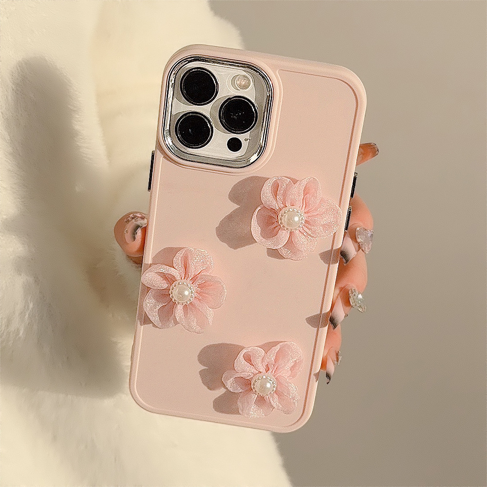 Funda para iPhone 17 con Encaje de Perlas y Flores, Compatible con iPhone 15 Pro Max, Funda para Teléfono Apple 13, Elegante, Anti-caídas, 11, Tridimensional, 16