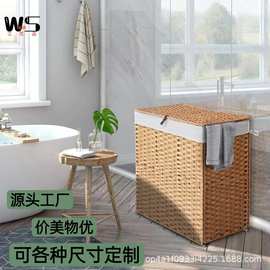 外贸手工编织收纳筐可折叠脏衣篮卧室客厅玩具整理筐仿藤脏衣篓