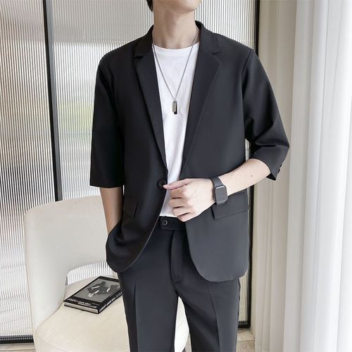 Summer men's seven-sleeve suit set, elegant coat, thin casual blazer, versatile nine-point pants for men