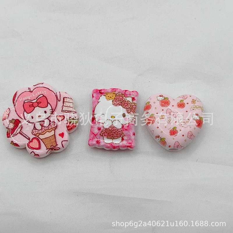 通孔双面粉色系Kt猫系列印花异型珠系列串珠diy饰品手机钥匙链|undefined