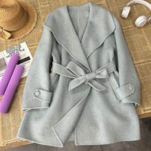 蓝色斗篷超好看中长款毛呢外套女2025秋冬新款赫本风双面羊毛大衣