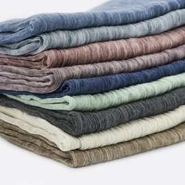 棉麻围巾女2024春秋薄款文艺风复古褶皱男士围巾长条纯色披肩批发