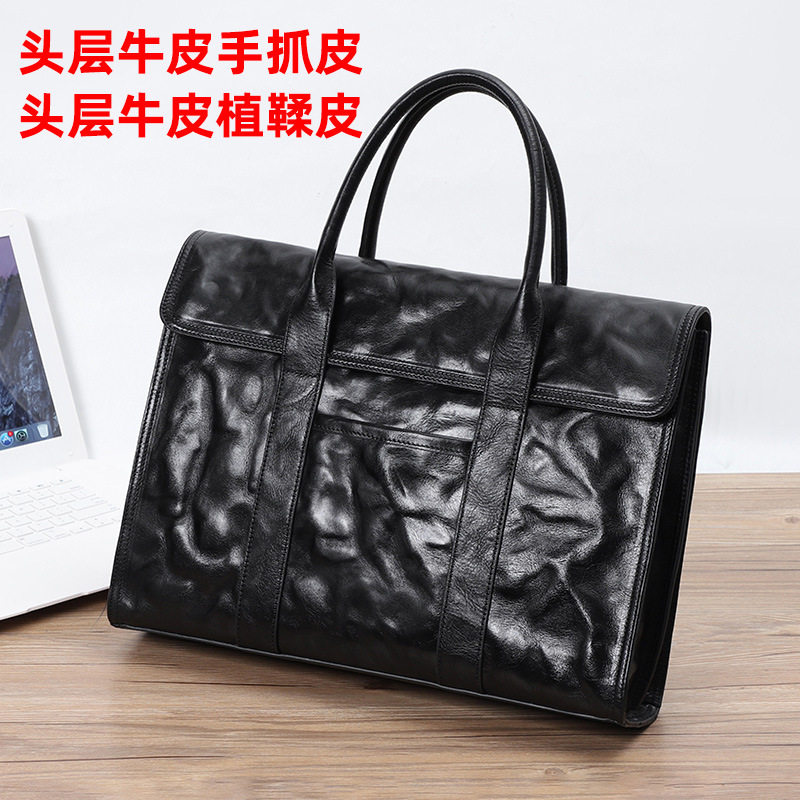 Túi xách tay nam da bò lớp đầu vân vân tay, túi công sở đựng laptop 15 inch 39×9×29 cm — Lớp lót nỉ flannel cao cấp thuộc da thực vật, Lớp lót flannel cao cấp