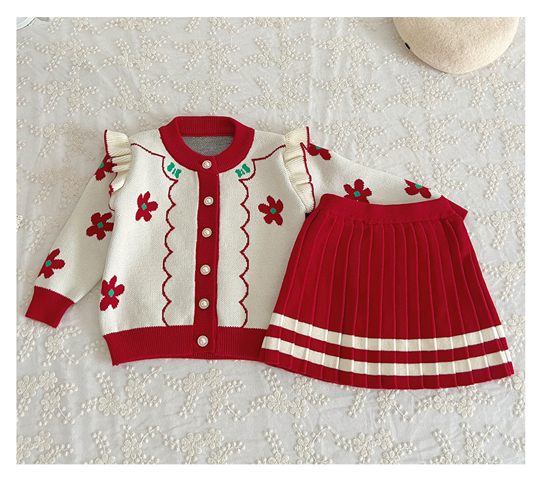 JINYONG G' Completo di abiti in lana versione coreana, nuovo cardigan in stile western, gonna a pieghe, cardigan lavorato a maglia a fiori per_voghion.com