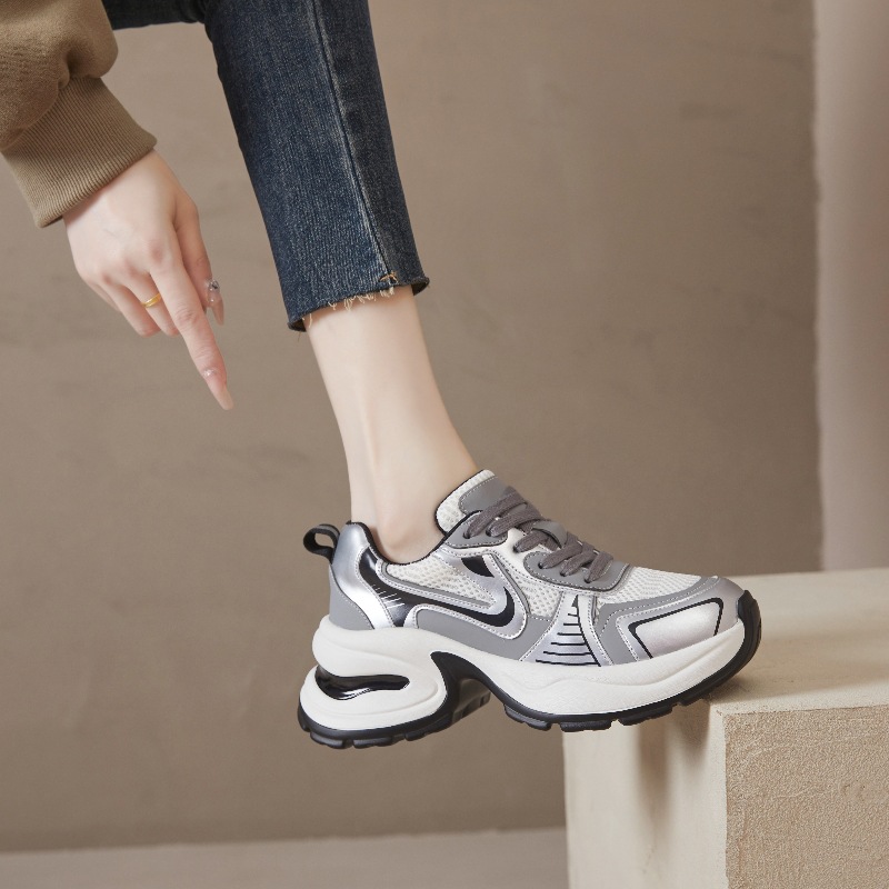 Zhao Yue Luo Xinghe Thick-Soled Silver Lu Si 2025 New Model Women's Dad Genuine Leather Height-Increasing Casual Sports_vogvips.com