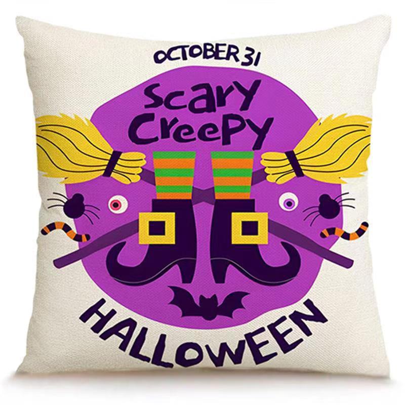Transfronterizo Amazon Halloween impresión lino almohada cubierta bruja calabaza decoración doméstica almohada cubierta