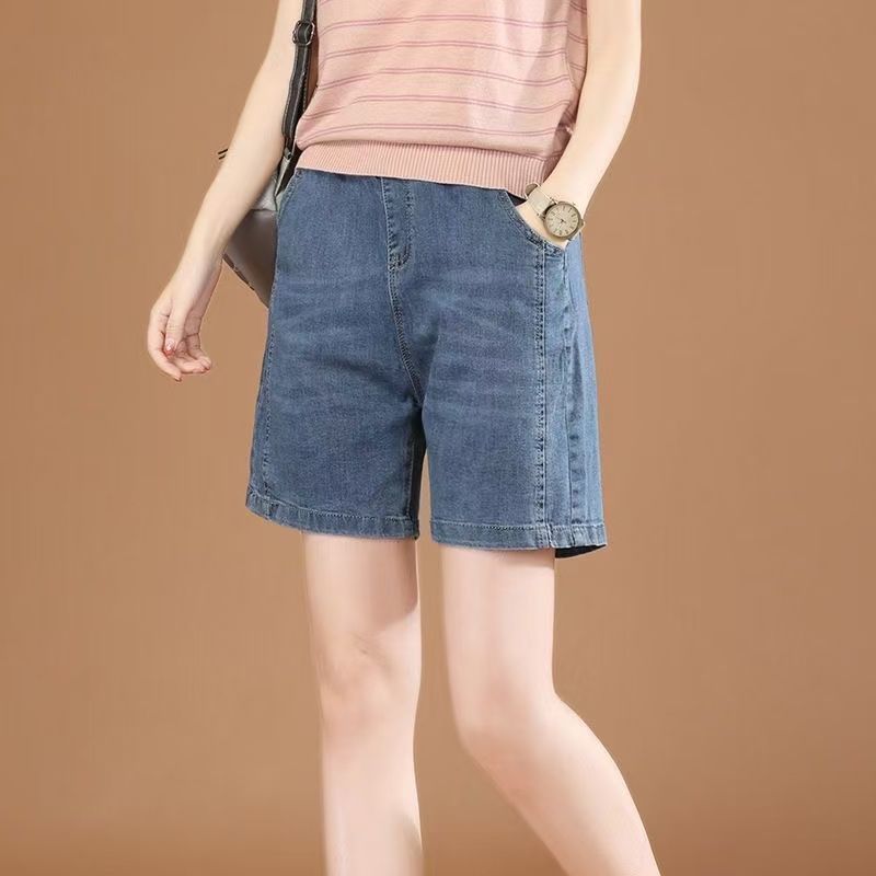 松紧腰阔腿牛仔裤女夏季薄款2025新款九分裤高腰大码宽松直筒裤子|undefined