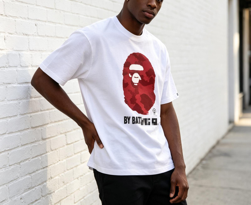 Bathing Ape monkey head print loose-fitting unisex casual street short-sleeve T-shirt with tags, stylish Bathing Ape monkey head print loose-fitting unisex casual street short-sleeve T-shirt with tags, stylish