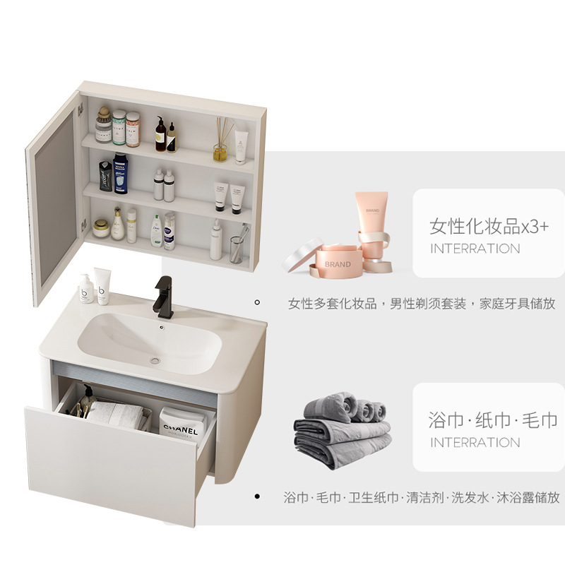 Leche blanca abeja de aluminio espacio cajón de aluminio gabinete de baño lavabo lavabo integrado lavabo