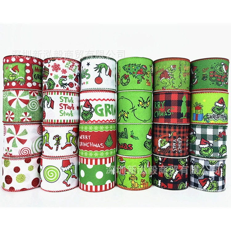Лента Hongyi Рождественская лента Гринч Зеленые волосы Монстр Рождественский Монстр Лента Праздничное украшение Лента Фабрика в наличии