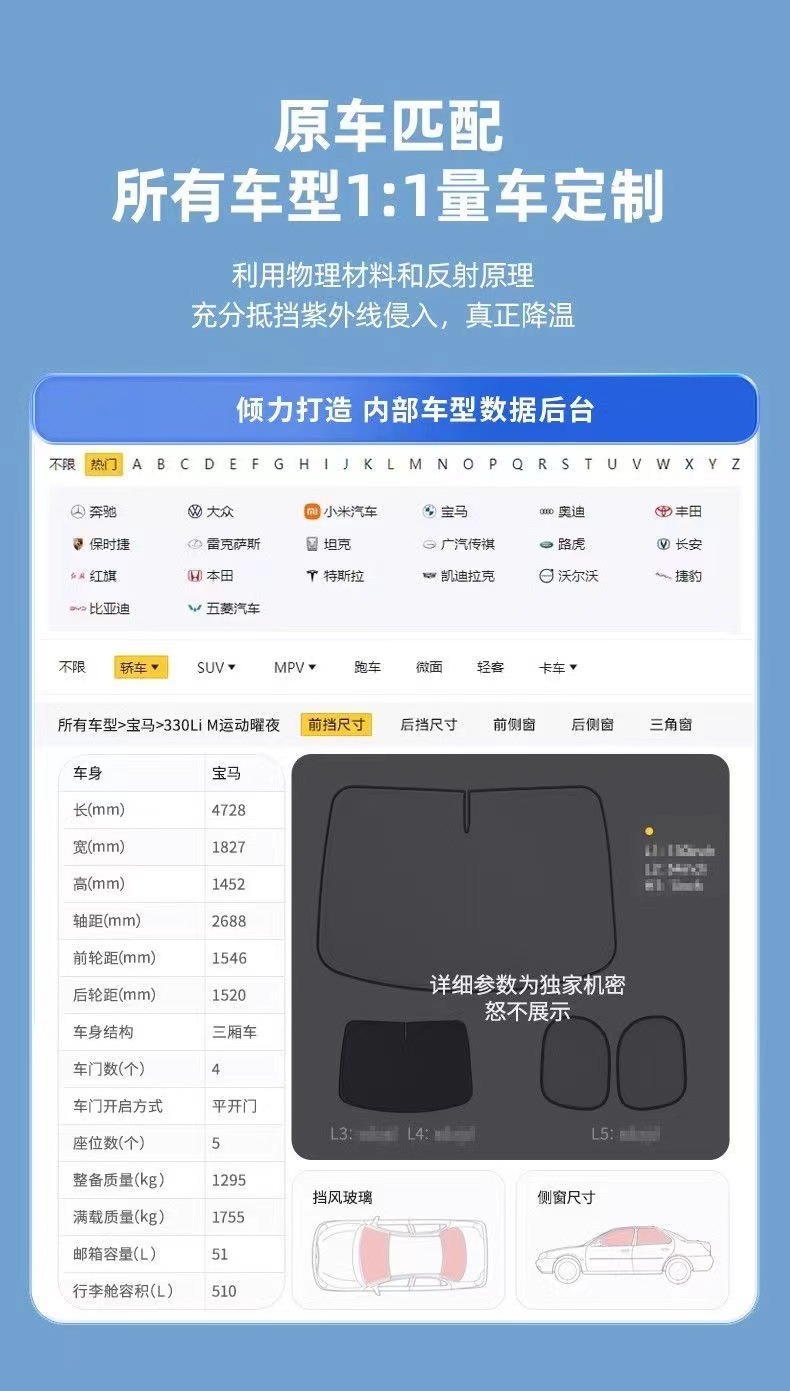Car-mounted sun protection and heat insulation curtain, car interior glass sunshade, opaque electrostatically attached sunshade panel