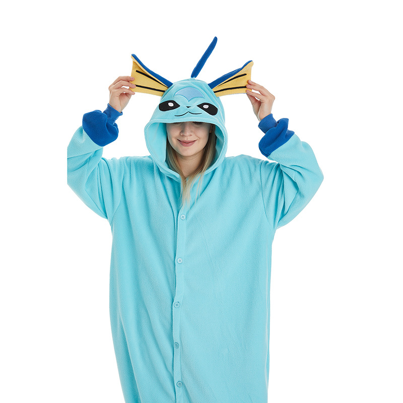 Vaporeon Kigurumi Onesie Pyjama Eevee Cosplay Kostüm Schlafanzug Halloween Weihnachten Anime Erwachsenen Warme Hauskleidung Outfit – Detail 3