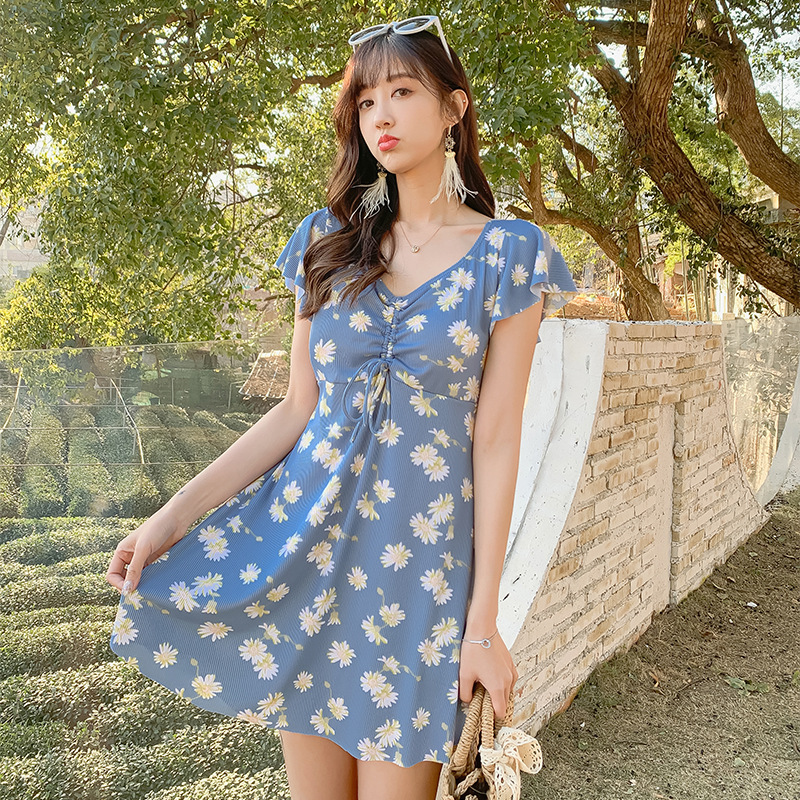 Traje de baño de talla grande chica gordita de las mujeres adelgazamiento traje de baño adelgazante color sólido vestido suelto de una pieza traje de baño de aguas termales