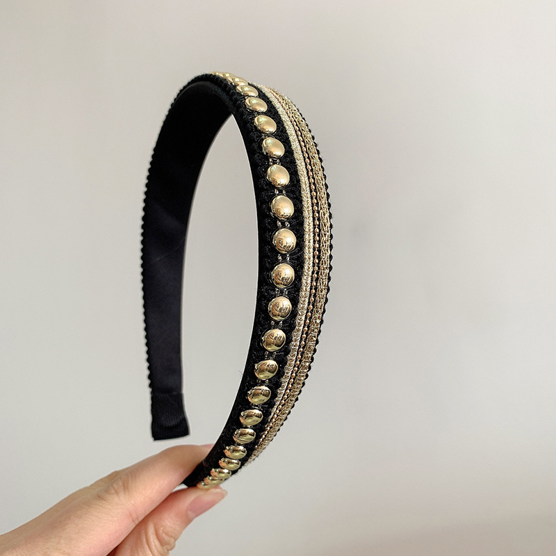 Tiara estilo coreano, moderna e estilosa para meninas, personalizada com detalhes em metal, rebites, miçangas douradas, estilo europeu e_voghion.com