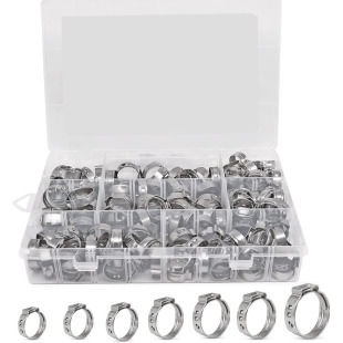 Cross-border wholesale 140PCS boxed 7 sizes 304 stainless steel stepless single-ear clamp hose clamp