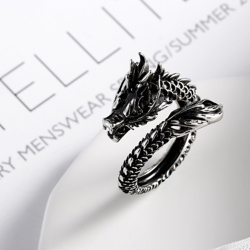 European and American new trendy men's retro ring jewelry, fashionable dragon tail ring, domineering men's ring wholesale