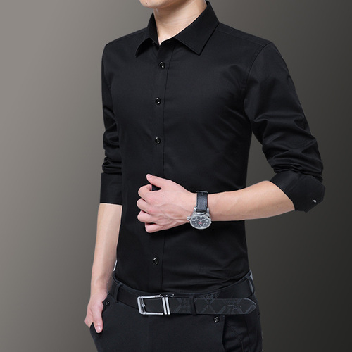 Men's Long Sleeve Shirt Korean Version Slim Fit Spring and Autumn Clothing Stylish Gray Men's Shirt Trendy Casual Formal Dress Shirt