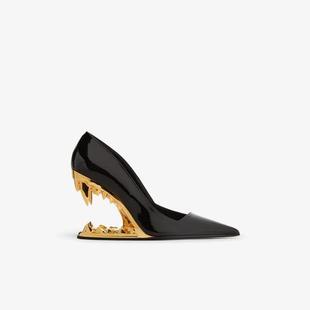 25 new foreign trade pointed toe bag head metal tooth high heel fashion single shoes special-shaped heel large-size women's shoes