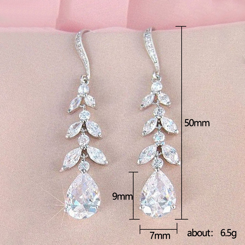 Boucles Oreilles En Cuivre De Mariée En Forme De Feuille De Zircon En Forme De Goutte display picture 1