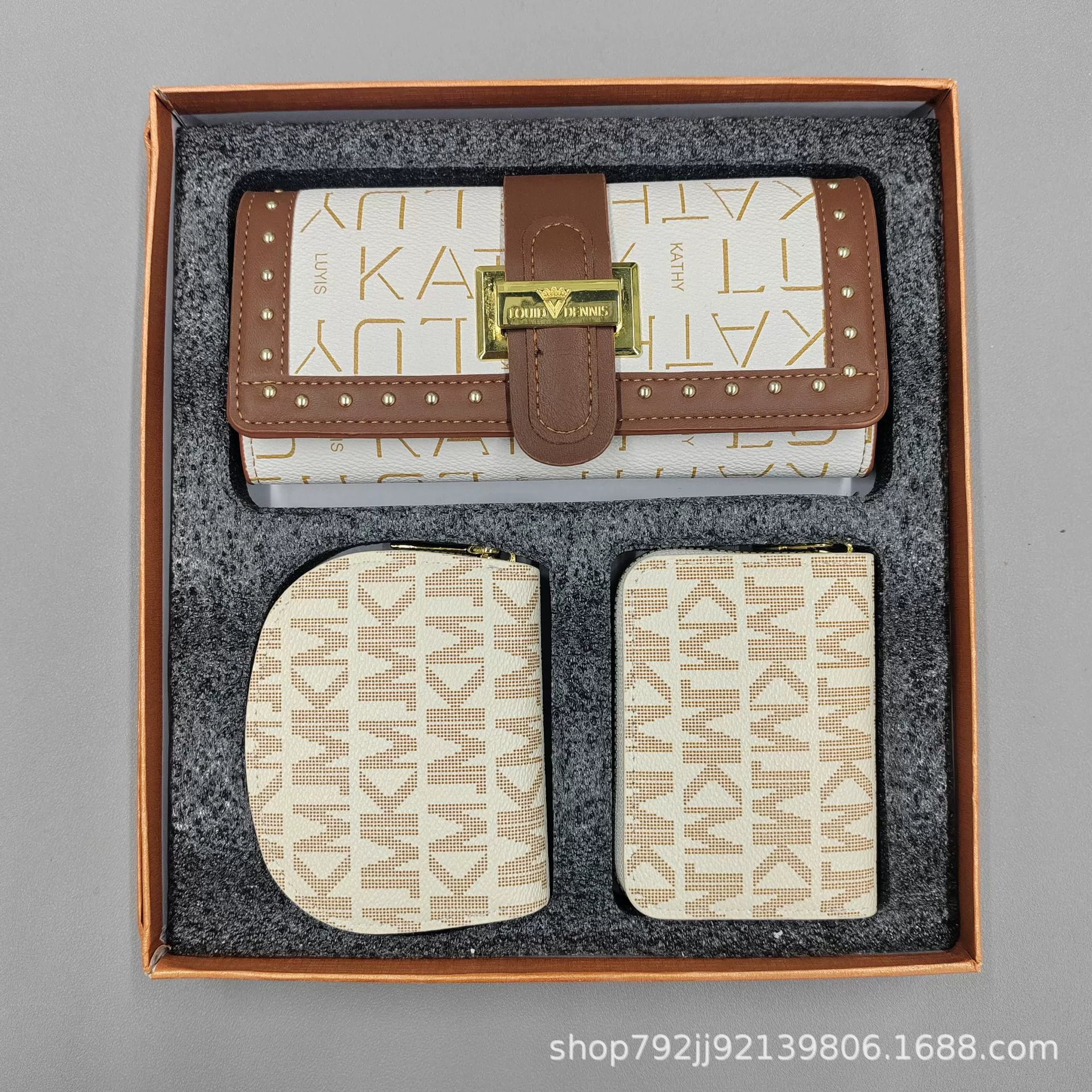 Set, gift box, wallet, card holder, 3 piece set