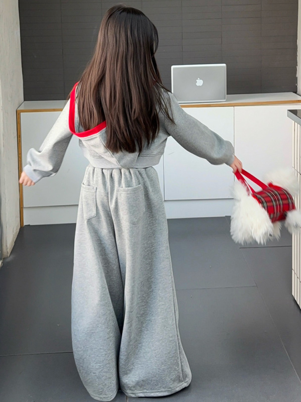 女童套装秋季2025新款洋气大童春秋装韩版连帽外套儿童潮酷三件套|undefined