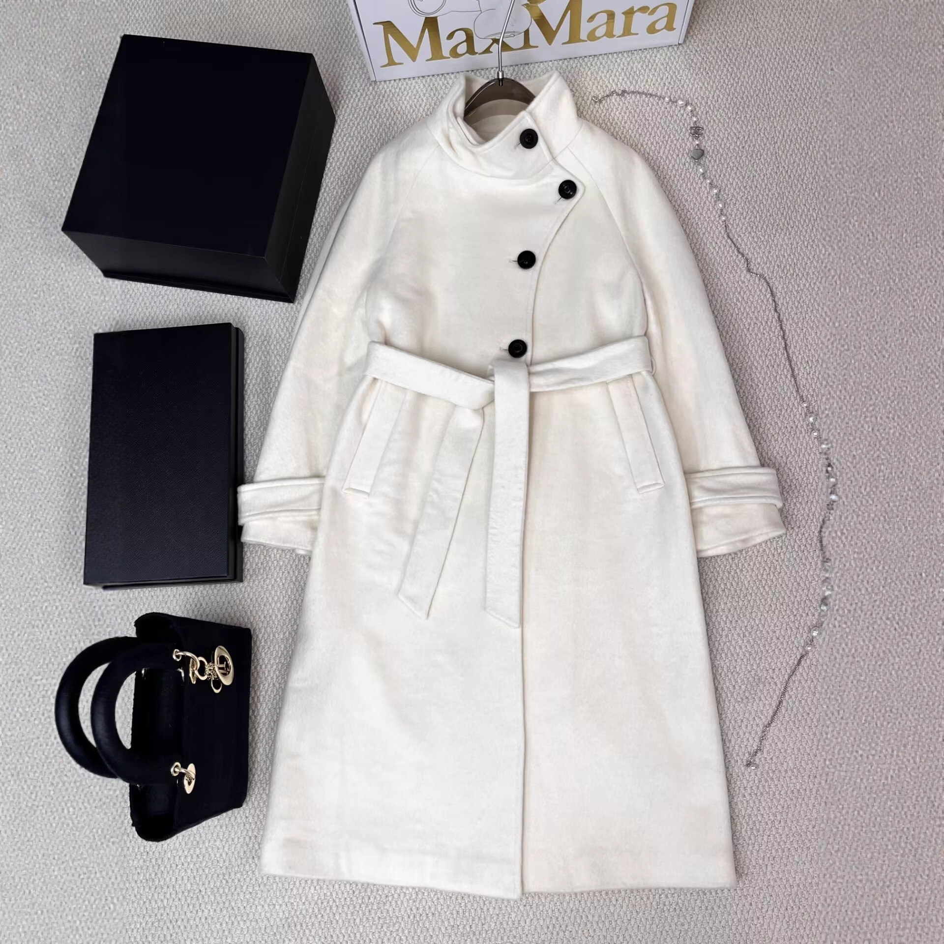 [玫瑰系列]南油毛呢时尚新大衣立领系带带里布中长款大衣外套情侣