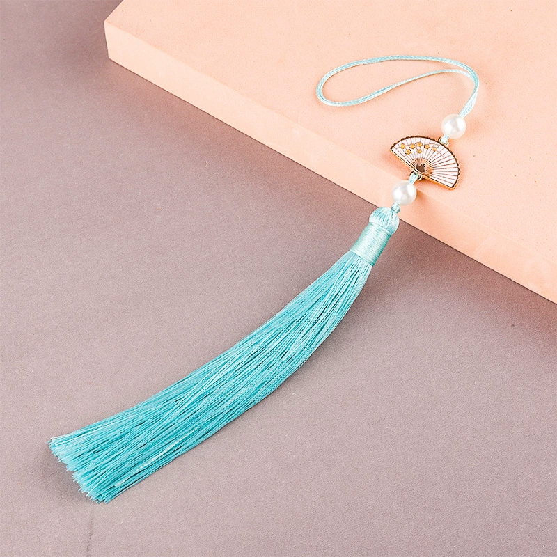 Подвеска-кисть в виде веера, аксессуар для ханьфу/чонсам, жемчужно‑белая, древний стиль, 14 см