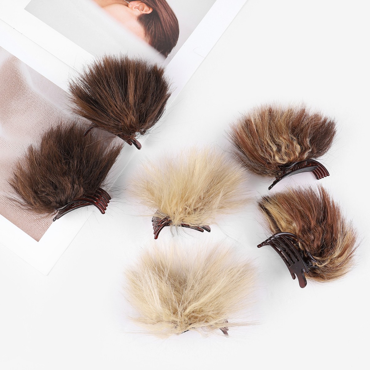 Perucas europeas y americanas cortas agarrar clip de caballo mujer corto cabello rizado ajustable cabello cola de caballo esponjosa