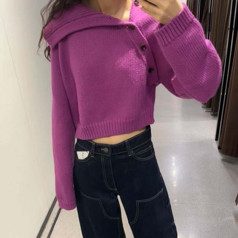 Foreign trade wholesale 2024 autumn and winter ZA series temperament simple asymmetric collar long sleeve sweater sweater 5536138 Foreign trade wholesale 2024 autumn and winter ZA series temperament simple asymmetric collar long sleeve sweater sweater 5536138