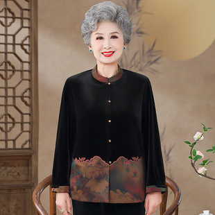 Golden Velvet Top Noble Western Style Mother's Spring and Autumn Elegant Retro Chinese Style Women's Clothing Chinese Style Short Coat suit