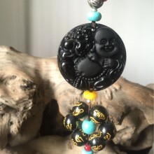 厂家自产自销    黑曜石七星弥勒佛挂饰 摆件汽车用品
