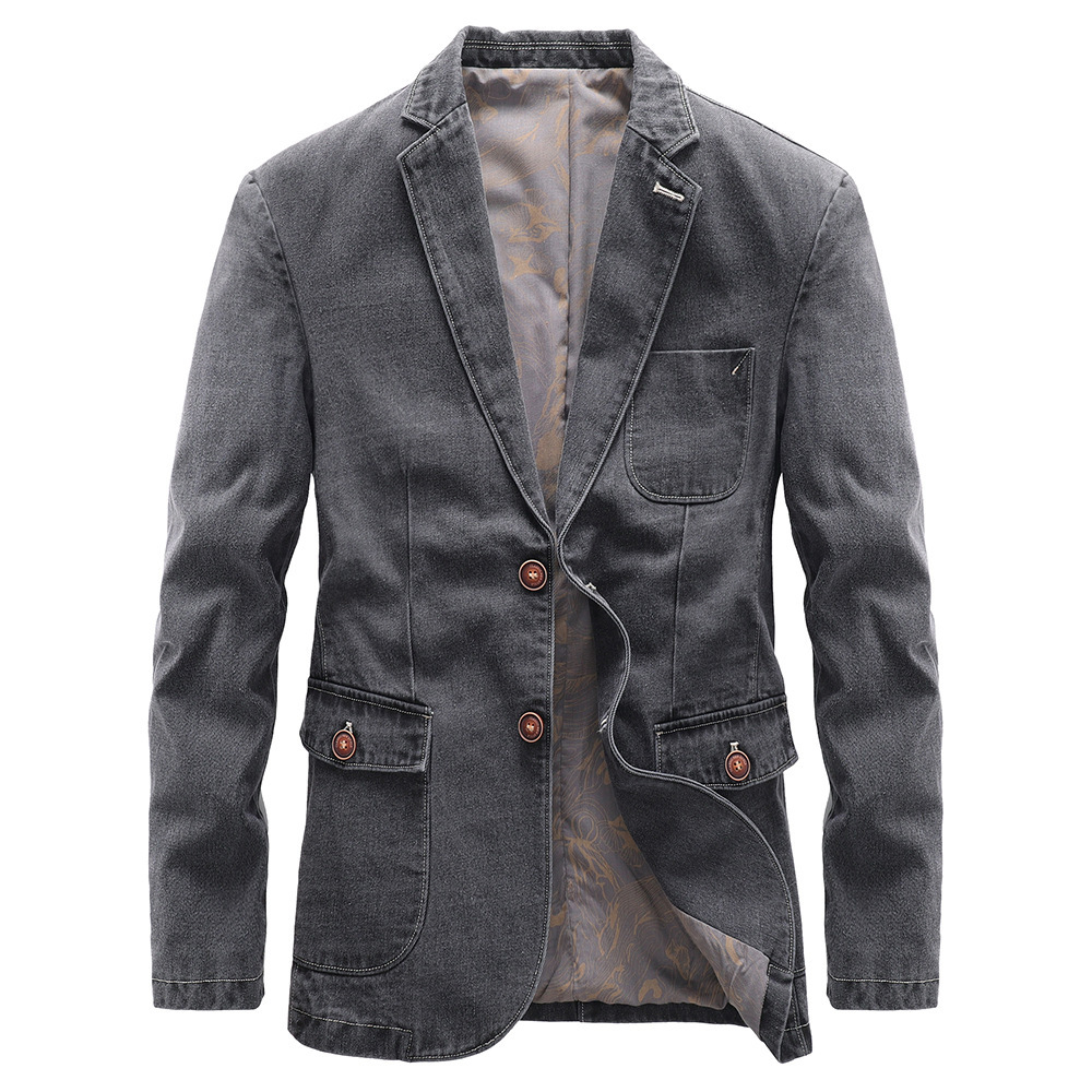 New Cross-border Jacket Men's Thin Young and Middle-aged Handsome Slim-fit Small Suit Spring and Autumn Denim Jacket Business Casual