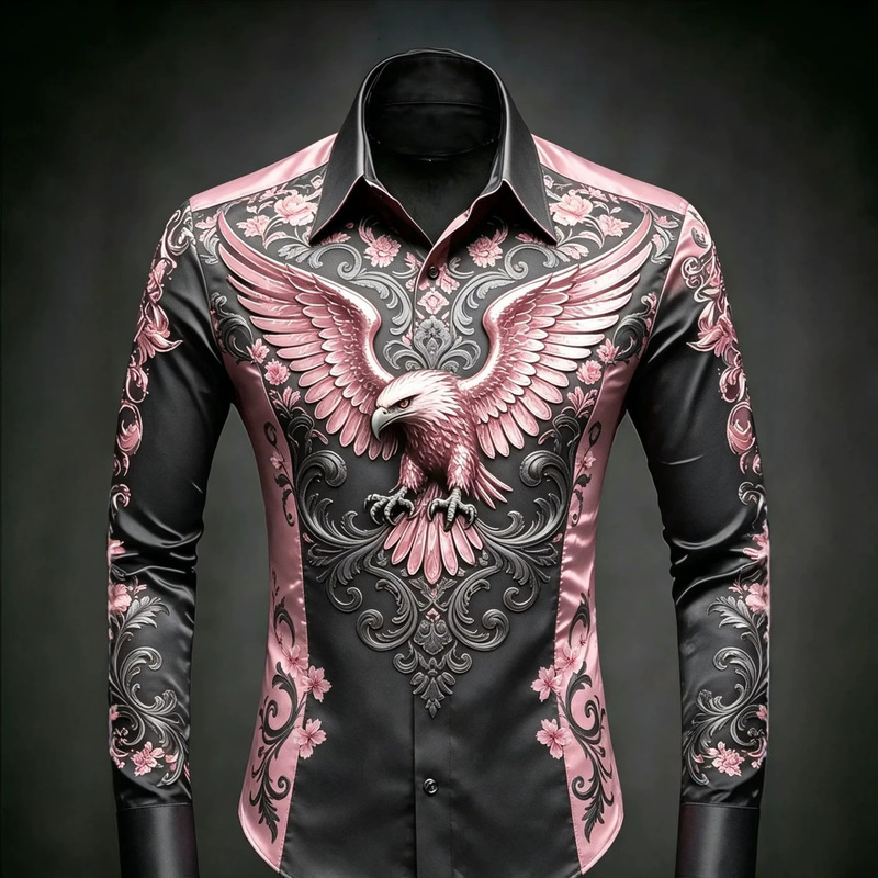 Cross-border independent website Temu: wholesale of men's long-sleeved open-front shirts with 3D digital rose floral prints Cross-border independent website Temu: wholesale of men's long-sleeved open-front shirts with 3D digital rose floral prints