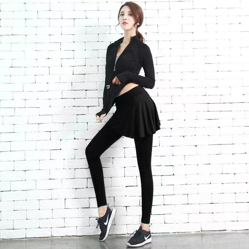 (Без мяча) Поддельные две леггинсы юбки с тонкими ногами с высокой талией и бедрами юбка фитнес-брюки для бега