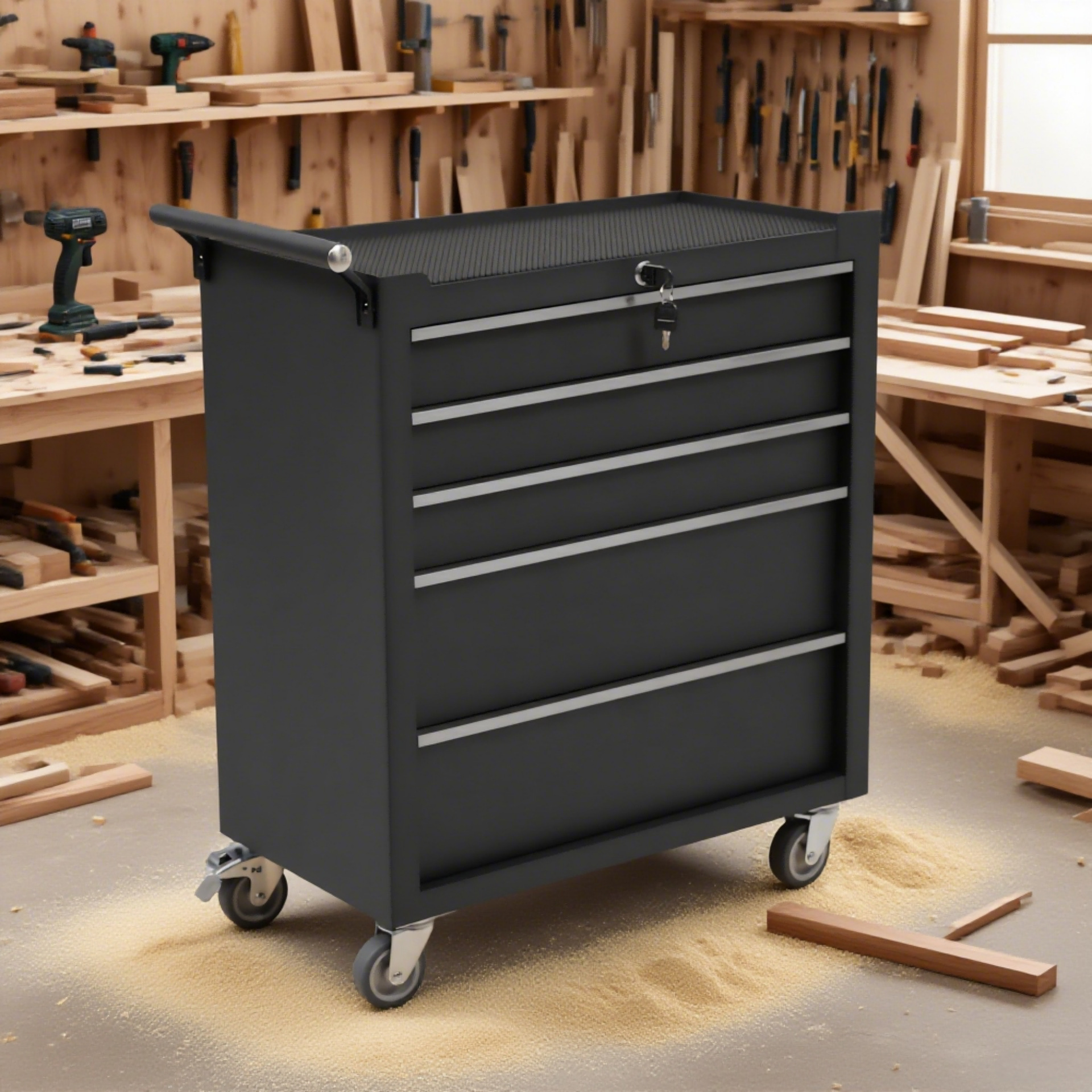 工具柜工具车手推车滚轮柜钢制承重100KG5层抽屉带钥匙带锁